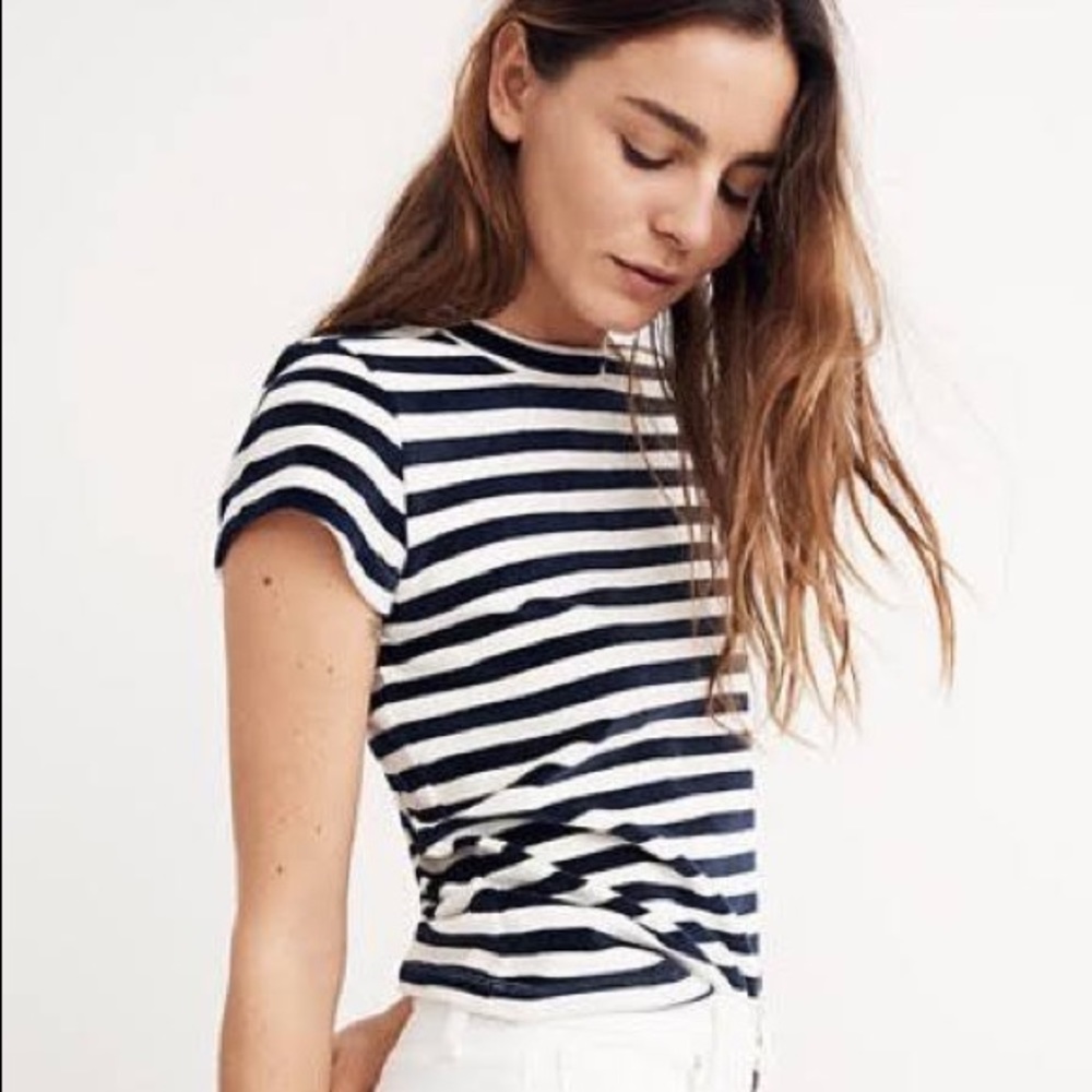 Madewell / Velour Crew Neck Tee in Meg Stripe / Size S